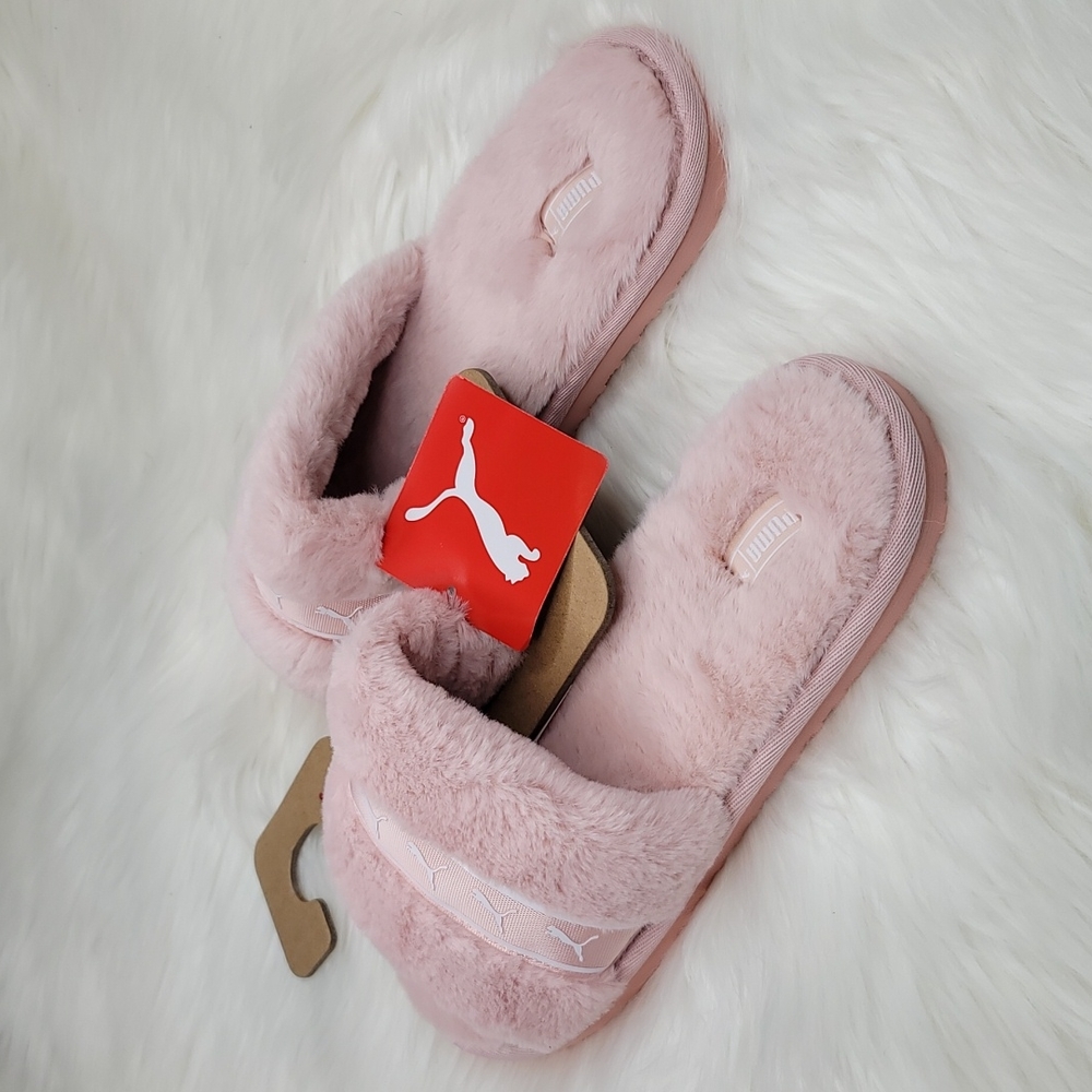 PUMA Fluff Remix Women's Slipper Slide Slip On Lotus Puma White Light Pink - Picture 12 of 16